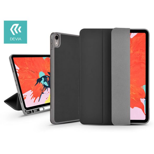 Husă pentru tabletă Apple iPad 10.2 (2019/2020/2021) (Smart Case) cu funcție de pornire/oprire, suport pentru creion Apple, încărcător magnetic - Husă din piele Devia cu fantă pentru creion - neagră