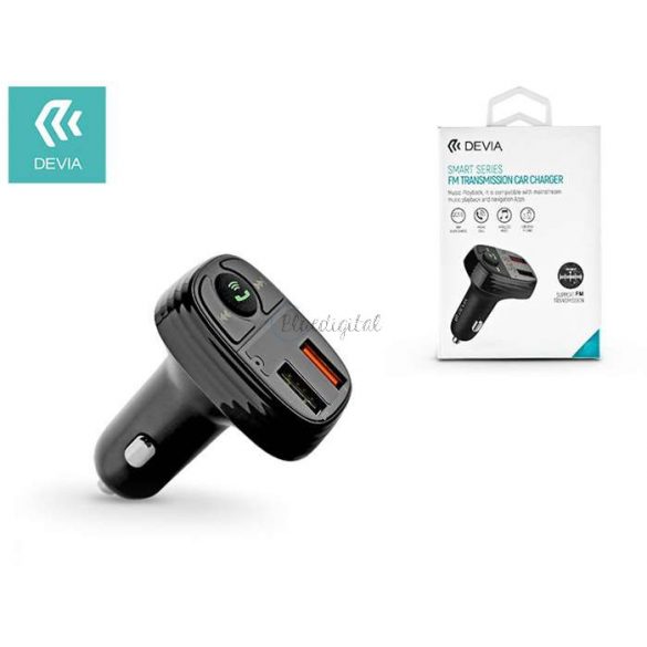 Devia Bluetooth Transmițător FM/încărcător pentru brichetă - 2xUSB QC3.0 + MP3/WMA/WAV/Flac + Pendrive/TF card reader - Devia Smart Series - negru