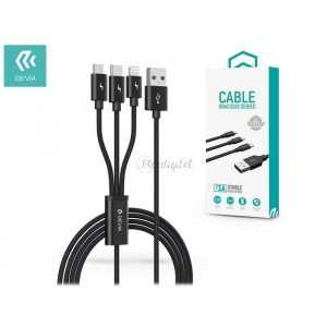 Devia USB Charger Cable 1.2 m - Devia Gracious Series 3in1 pentru Lightning/microUSB/Type-C - 5V/3A - negru