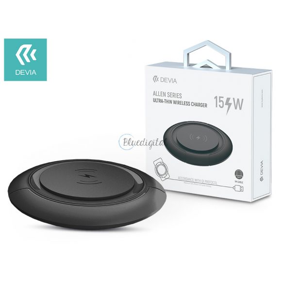 Devia Qi Universal Wireless Charging Station - 15W - Devia Allen Series V3Ultra-Thin Wireless Charger - Negru