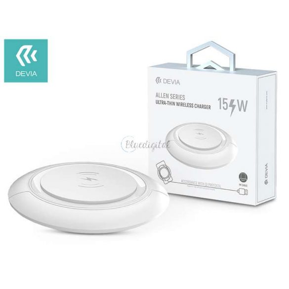 Devia Qi Universal Wireless Charging Station - 15W - Devia Allen Series V3Ultra-Thin Wireless Charger - Alb