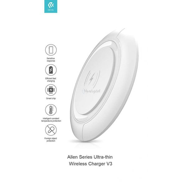 Devia Qi Universal Wireless Charging Station - 15W - Devia Allen Series V3Ultra-Thin Wireless Charger - Alb