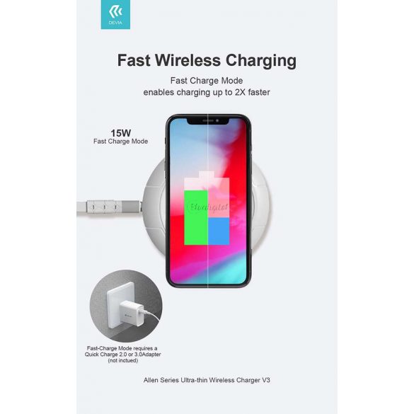 Devia Qi Universal Wireless Charging Station - 15W - Devia Allen Series V3Ultra-Thin Wireless Charger - Alb