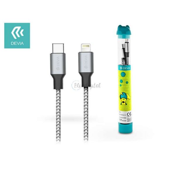 Devia Type-C - Cablu de încărcare și date Lightning cu cablu de 1 m - Cablu PD Devia Tube Type-C la Lightning Quick Charge - 20W - argintiu/negru