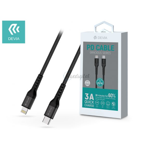 Devia USB Type-C - Cablu de date și încărcare Lightning cu cablu de 1,5 m - Cablu PD seria Devia Gracious - 20W - negru