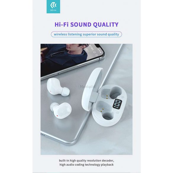 Devia TWS Bluetooth Stereo Headset v5.0 + Charging Husă - Devia Joy A6 Series True Wireless Earphones with Charging Husă - Alb