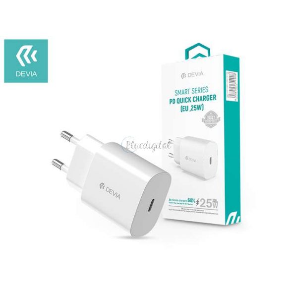 Adaptor pentru încărcător de rețea Devia cu intrare de tip C - 25W - Încărcător rapid Devia Smart Series PD3.0 - alb