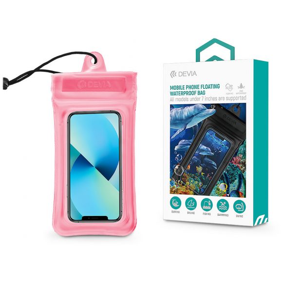 Husa de protectie impermeabila universala Devia max. Pentru dispozitive de 7" - Geanta impermeabila plutitoare pentru telefon mobil Devia - roz