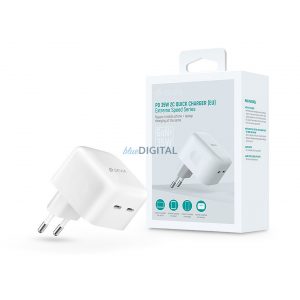 Adaptor pentru încărcător Devia GaN cu intrare 2xType-C - 35W - Încărcător rapid Devia Extreme SpeedSeries PD 35W 2C - alb