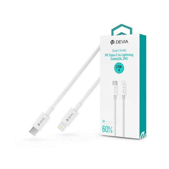 Devia USB Type-C - Cablu de date și încărcare Lightning cu cablu de 2 m - Cablu Devia SmartSeries PD Type-C la Lightning - 27W - alb