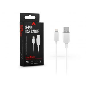 Maxlife USB - Cablu de date și încărcare Lightning cu cablu de 3 m - Maxlife 8-PIN USB Cable - 5V/2A - alb