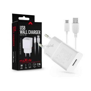 Maxlife USB wall charger adapter + USB - Type-C cable with 1 m cord - Maxlife MXTC-01 USB Wall Charger - 5V/2,1A - alb