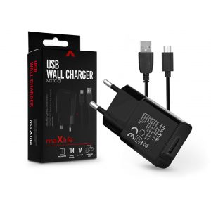 Adaptor pentru încărcător de rețea USB Maxlife + USB - cablu micro USB cu cablu de 1 m - Încărcător de perete USB Maxlife MXTC-01 - 5V/1A - negru