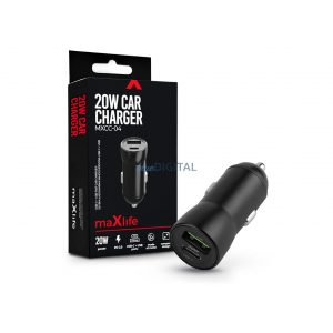 Maxlife încărcător pentru brichetă cu intrare USB + Type-C - 20W - Maxlife MXCC-04 PD3.0 + QC3.0 Car Charger - negru