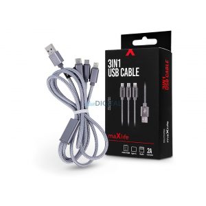 Maxlife Cablu USB de încărcare și date cu cablu de 1 m - Maxlife 3in1 pentru Lightning/microUSB/Type-C Cablu USB - 5V/2A - argintiu