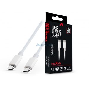 Maxlife Type-C - Cablu de date și încărcare tip C cu cablu de 2 m - Maxlife MXUC-05 Cablu PD USB-C la USB-C - 100W - alb