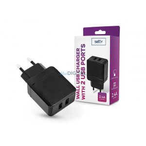 Adaptor pentru încărcător de rețea Setty 2xUSB - Încărcător de perete USB Setty - 5V/2.4A - negru