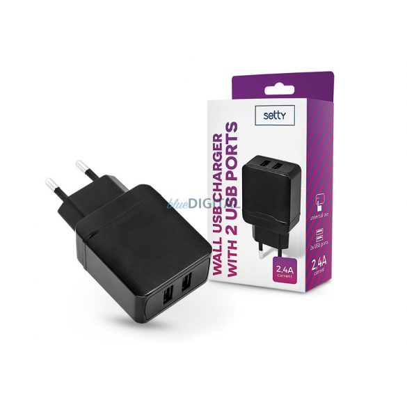 Adaptor pentru încărcător de rețea Setty 2xUSB - Încărcător de perete USB Setty - 5V/2.4A - negru