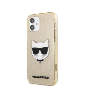 Husă din spate TPU cu sclipici pentru Apple iPhone 12 Mini KARL LAGERFELD KLHCP12SCHTUGLGO - auriu