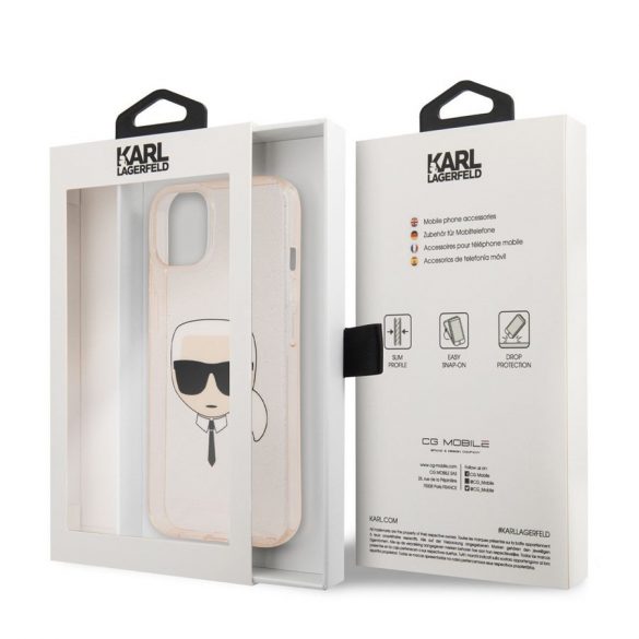 Husă din spate cu sclipici pentru Apple iPhone 13 KARL LAGERFELD KLHCP13SKHTUGLGO - roz