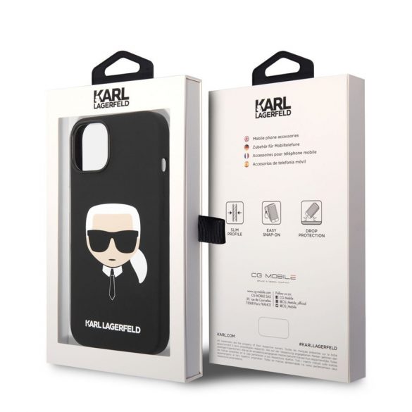 Husă din spate din silicon lichid pentru Apple iPhone 14 KARL LAGERFELD KLHCP14SSLKHBK - neagră