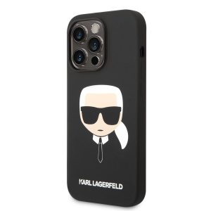 Husă din spate din silicon lichid pentru Apple iPhone 14 Pro KARL LAGERFELD KLHCP14LSLKHBK - neagră