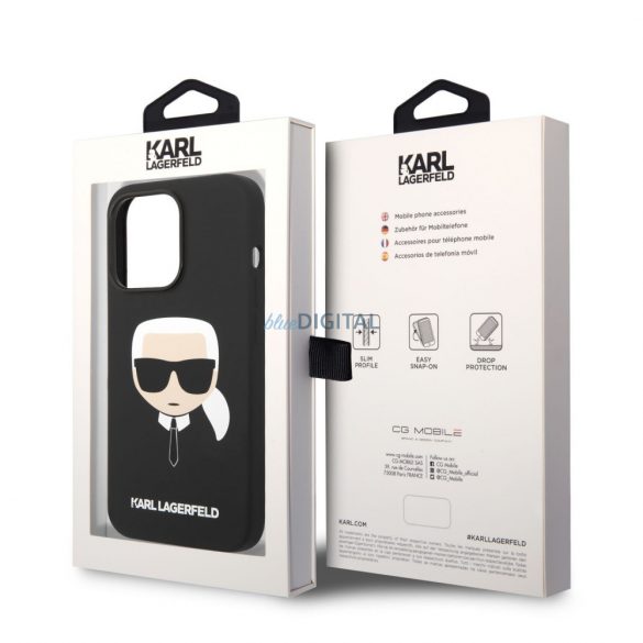 Husă din spate din silicon lichid pentru Apple iPhone 14 Pro KARL LAGERFELD KLHCP14LSLKHBK - neagră