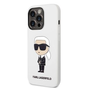 Husă din spate lichidă Apple iPhone 14 Pro Max KARL LAGERFELD KLHCP14XSNIKBCH - albă