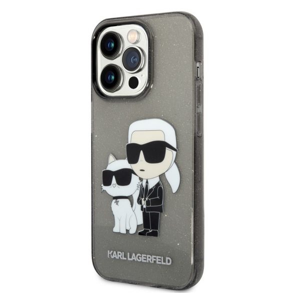 Husă din spate cu sclipici pentru Apple iPhone 14 Pro KARL LAGERFELD KLHCP14LHNKCTGK - neagră