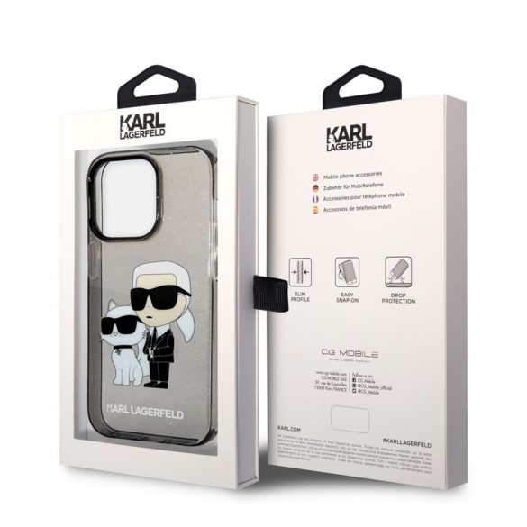 Husă din spate cu sclipici pentru Apple iPhone 14 Pro KARL LAGERFELD KLHCP14LHNKCTGK - neagră