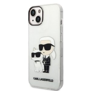 Husă din spate cu sclipici pentru Apple iPhone 14 Plus KARL LAGERFELD KLHCP14MHNKCTGT - transparentă