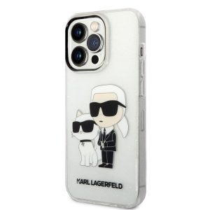 Husă din spate cu sclipici pentru Apple iPhone 14 Pro KARL LAGERFELD KLHCP14LHNKCTGT - transparentă