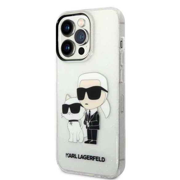 Husă din spate cu sclipici pentru Apple iPhone 14 Pro Max KARL LAGERFELD KLHCP14XHNKCTGT - transparentă