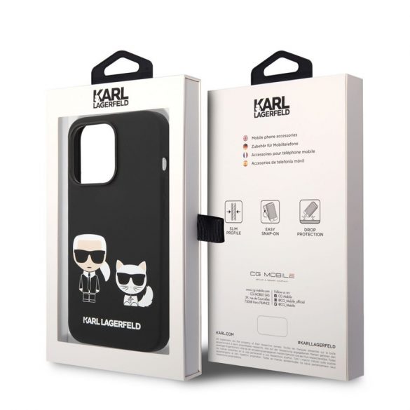 Husă din spate din silicon lichid pentru Apple iPhone 14 Pro KARL LAGERFELD KLHCP14LSSKCK - neagră