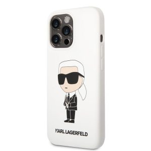 Husă din spate lichidă Apple iPhone 13 Pro KARL LAGERFELD KLHCP13LSNIKBCH - albă