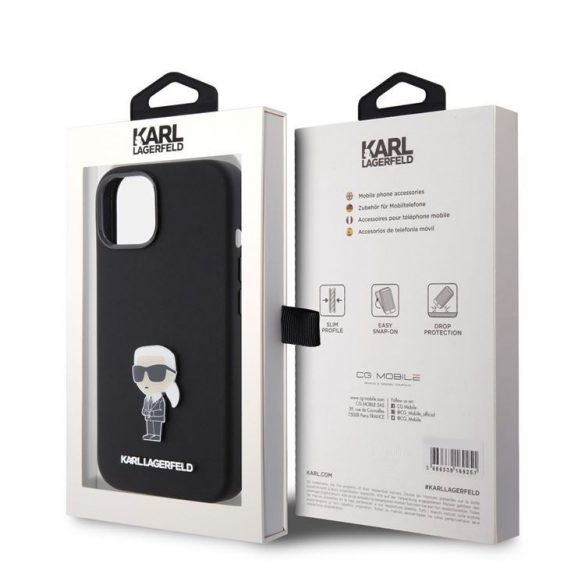 Husă din spate lichidă Apple iPhone 15 KARL LAGERFELD KLHCP15SSMHKNPK - neagră