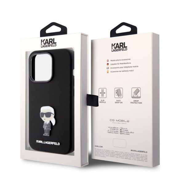 Husă din spate lichidă Apple iPhone 15 Pro KARL LAGERFELD KLHCP15LSMHKNPK - neagră