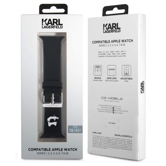 Curea de ceas Apple iWatch Karl Lagerfeld KLAWMSLCNK 38/40/41 mm - Negru