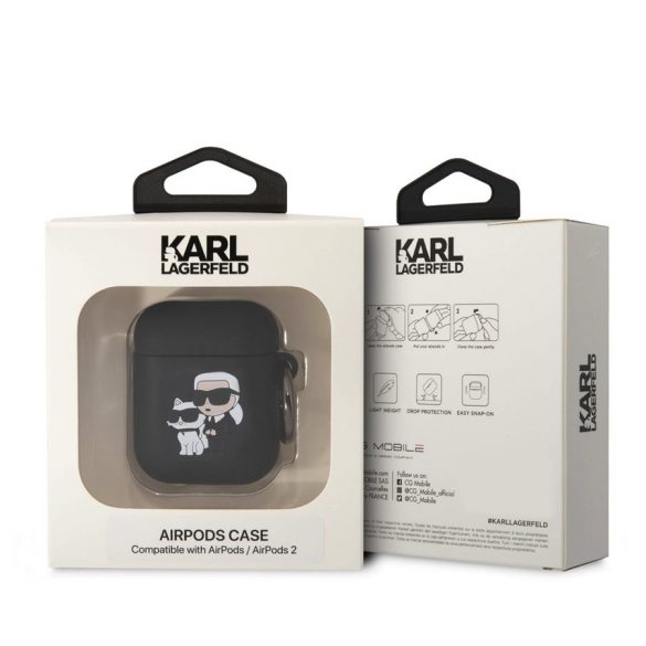 Suport Apple Airpods 1/2 KARL LAGERFELD KLA2RUNKC din silicon lichid - negru