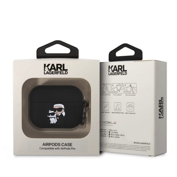 Suport Apple Airpods Pro KARL LAGERFELD KLAPRUNKC din silicon lichid - negru