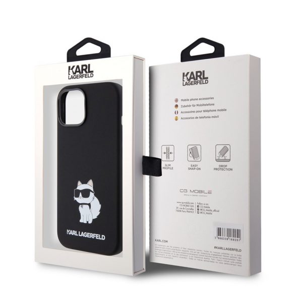 Husă din spate lichidă Apple iPhone 15 KARL LAGERFELD KLHCP15SSNCHBCK - neagră