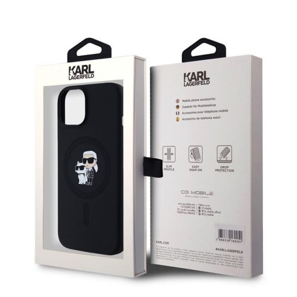 Apple iPhone 15 KARL LAGERFELD KLHMP15SSCMKCRHK Liquid Silicon MagSafe Back Cover - Negru