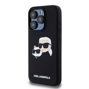 Apple iPhone 15 Pro KARL LAGERFELD KLHMP15LSKCHPPLK Liquid Silicon MagSafe Back Cover - Negru