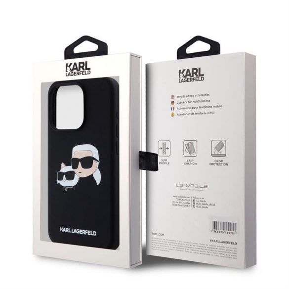 Apple iPhone 15 Pro KARL LAGERFELD KLHMP15LSKCHPPLK Liquid Silicon MagSafe Back Cover - Negru