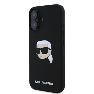 Apple iPhone 16 KARL LAGERFELD KLHMP16SSKHPPLK Liquid Silicon MagSafe Back Cover - Negru