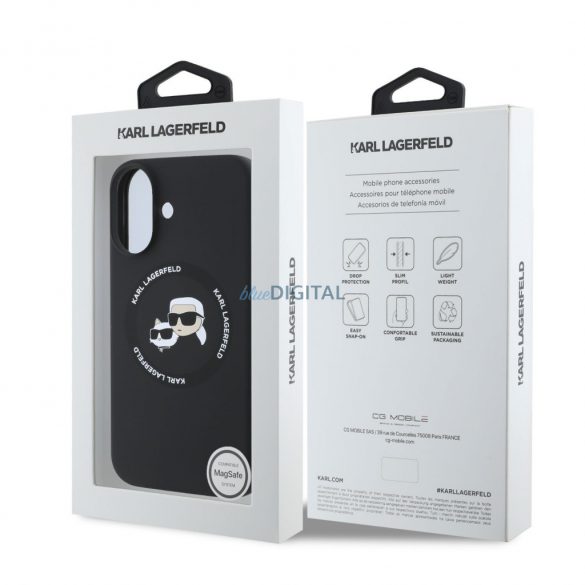 Apple iPhone 16 KARL LAGERFELD KLHMP16SSKCHTCK Liquid Silicon MagSafe Back Cover - Negru