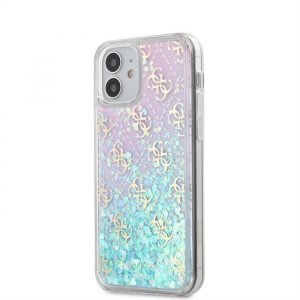 Husă din TPU cu sclipici lichid pentru Apple iPhone 12 Mini GUESS GUHCP12SLG4GGBLPI - roz