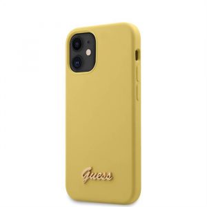 Husă din spate din silicon lichid pentru Apple iPhone 12 Mini GUESS GUHCP12SLSLMGYE - galbenă