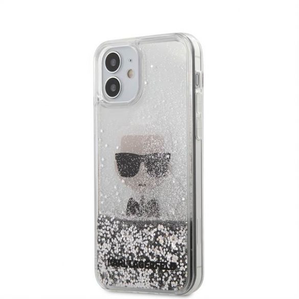 Husa din spate din TPU cu sclipici lichide KARL LAGERFELD KLHCP12SCFNRC Apple iPhone 12 Mini - argintie