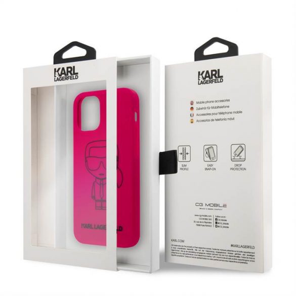 Husa din spate din silicon lichid pentru Apple iPhone 12 Mini KARL LAGERFELD KLHCP12SSILFLPI - magenta